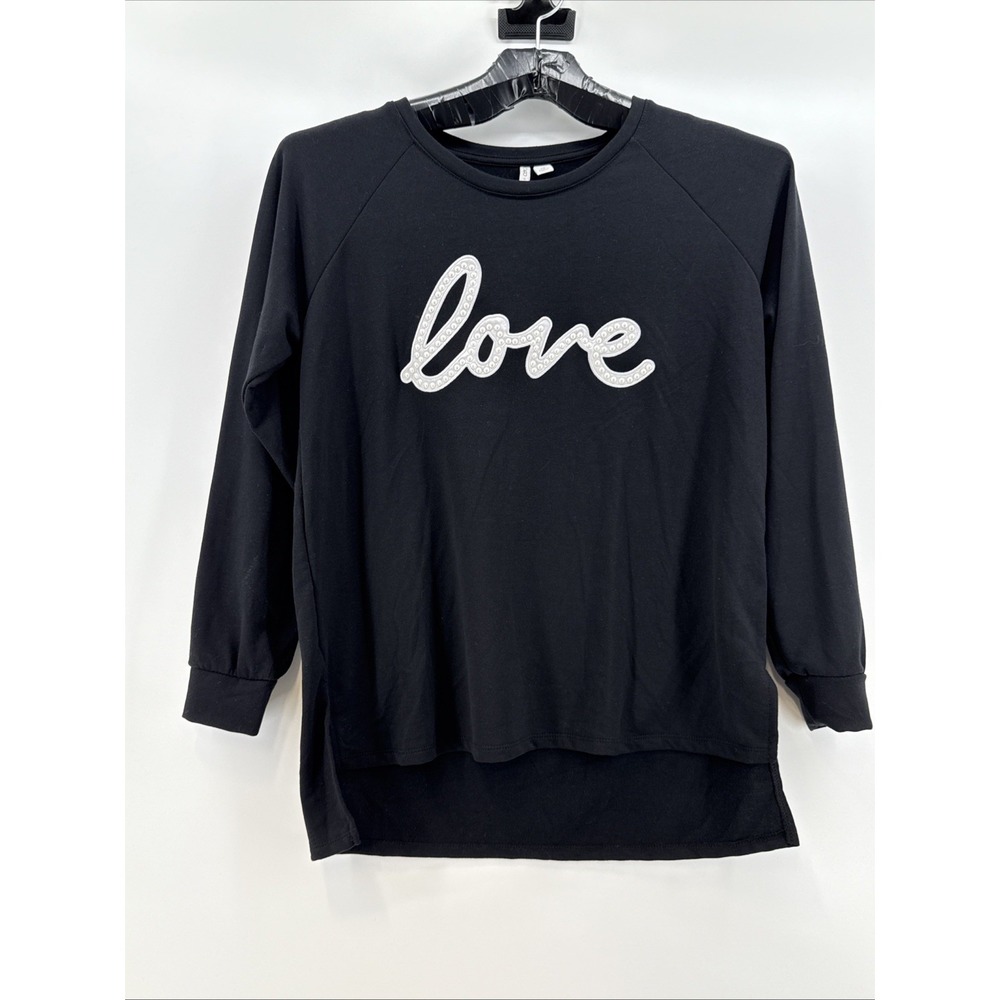 CATO WOMENS LIGHTWEIGHT CREWNECK PULL OVER SWEATSHIRT Black SIZE MEDIUM M "love"